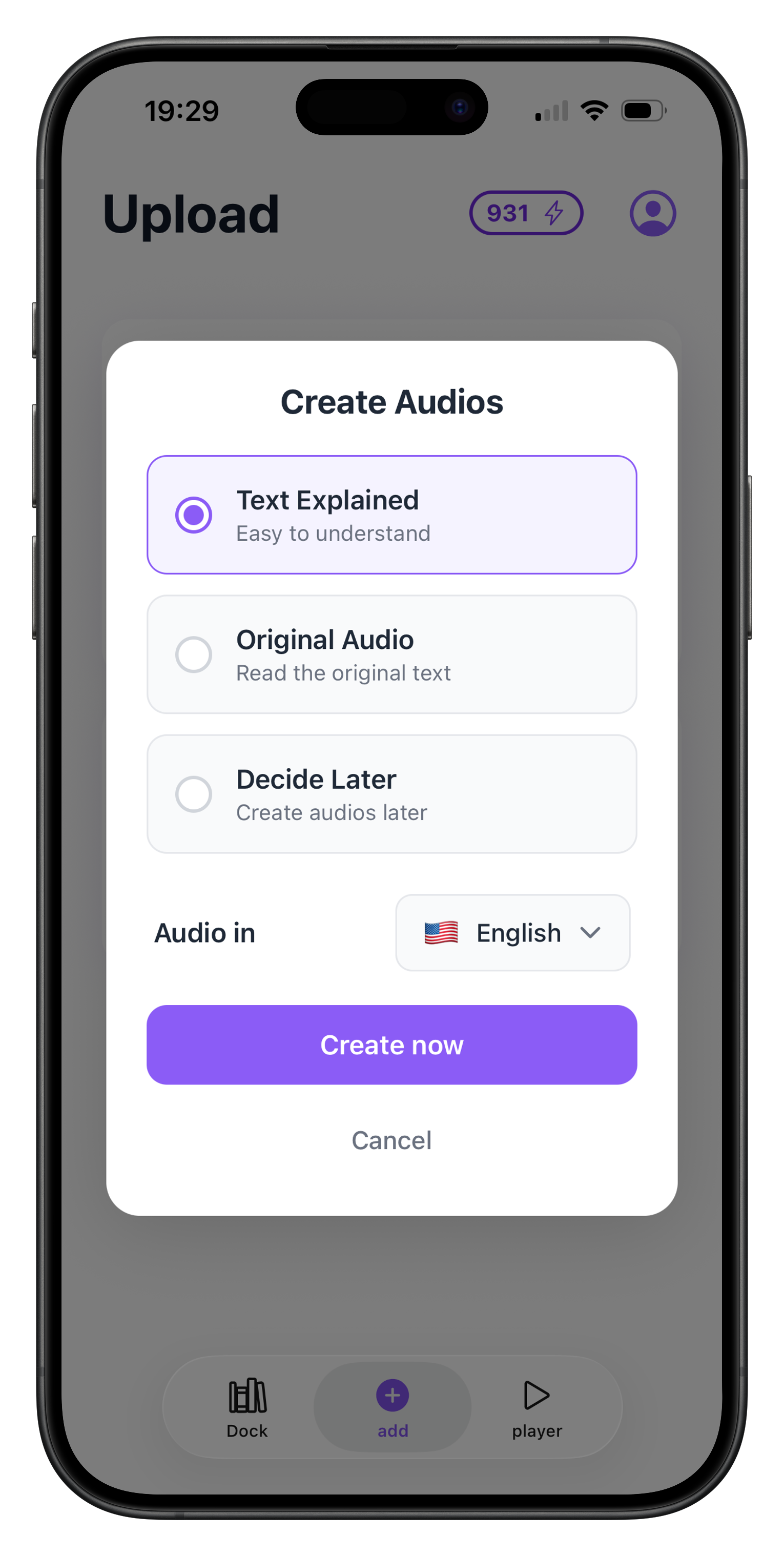 ListenDock iPhone app screen
