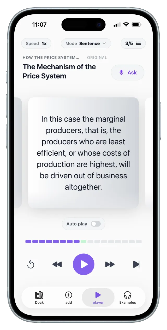 ListenDock sentence by sentence mode on iPhone, screenshot 8