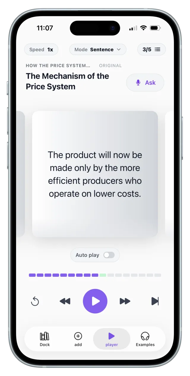 ListenDock sentence by sentence mode on iPhone, screenshot 9